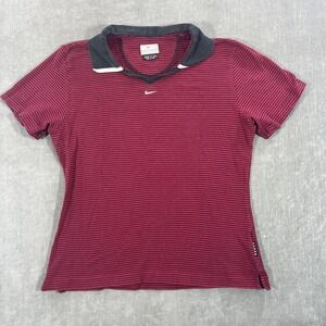 Vintage Nike Center Swoosh Womens Small Red Black Ribbed Collared Polo Shirt Top